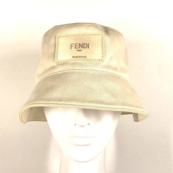 Auth FENDI FXQ801 logo bucket hat bob hat cotton Beige - Picture 1 of 15